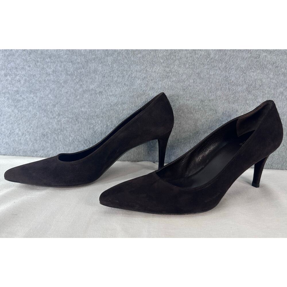 Stuart Weitzman Women's 7.5 Stuart Power Pump 75 Brown Suede 3" Heel Pointed - Picture 2 of 10